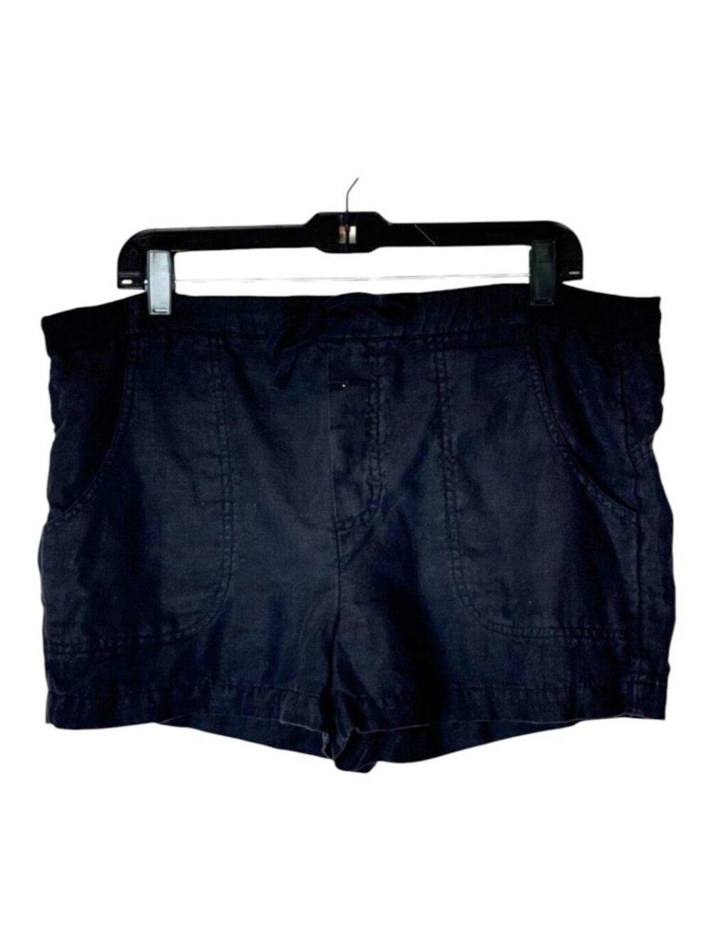 Vince Shorts Women Large Black Linen Elastic‎ Tie Waist 3 Inch Lightweight